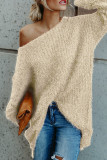 Casual Simplicity Solid Slit Oblique Collar Tops