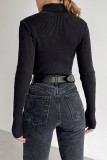Casual Simplicity Solid Patchwork Turtleneck Tops
