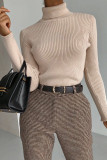 Casual Simplicity Solid Patchwork Turtleneck Tops