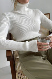 Casual Simplicity Solid Patchwork Turtleneck Tops