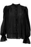 Sweet Elegant Solid Flounce Mandarin Collar Tops