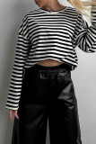 Casual Striped Contrast O Neck Tops