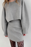 Daily Simplicity Solid Zipper O Neck Long Sleeve Two Pieces