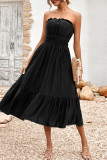 Sweet Elegant Solid Jacquard Hollowed Out Strapless Waist Skirt Dresses