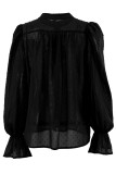 Sweet Elegant Solid Flounce Mandarin Collar Tops