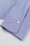British Style Elegant Striped Patchwork Turndown Collar Tops