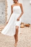Sweet Elegant Solid Jacquard Hollowed Out Strapless Waist Skirt Dresses