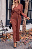 Elegant Solid Fold V Neck Wrapped Skirt Dresses