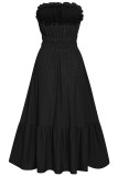 Sweet Elegant Solid Jacquard Hollowed Out Strapless Waist Skirt Dresses