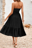 Sweet Elegant Solid Jacquard Hollowed Out Strapless Waist Skirt Dresses