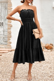 Sweet Elegant Solid Jacquard Hollowed Out Strapless Waist Skirt Dresses