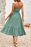 Sweet Elegant Solid Jacquard Hollowed Out Strapless Waist Skirt Dresses