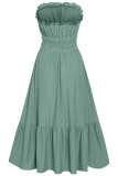Sweet Elegant Solid Jacquard Hollowed Out Strapless Waist Skirt Dresses