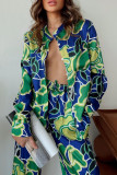 Casual Vacation Geometric Print Pocket Mandarin Collar Long Sleeve Two Pieces
