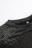 Elegant Solid Sequins Sequined O Neck Tops