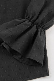 Sweet Elegant Solid Flounce Mandarin Collar Tops