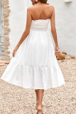 Sweet Elegant Solid Jacquard Hollowed Out Strapless Waist Skirt Dresses