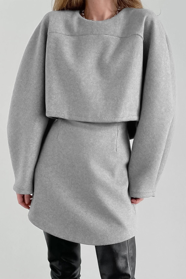 Daily Simplicity Solid Zipper O Neck Long Sleeve Two Pieces