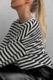Casual Striped Contrast O Neck Tops