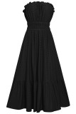 Sweet Elegant Solid Jacquard Hollowed Out Strapless Waist Skirt Dresses