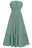 Sweet Elegant Solid Jacquard Hollowed Out Strapless Waist Skirt Dresses