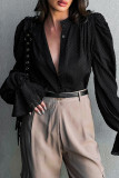 Sweet Elegant Solid Flounce Mandarin Collar Tops