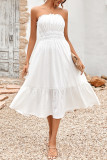 Sweet Elegant Solid Jacquard Hollowed Out Strapless Waist Skirt Dresses