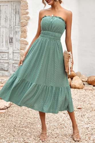 Sweet Elegant Solid Jacquard Hollowed Out Strapless Waist Skirt Dresses