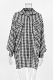 Casual Plaid Buttons Contrast Turndown Collar Tops