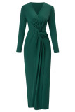 Elegant Solid Fold V Neck Wrapped Skirt Dresses