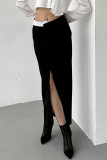 Elegant Solid Slit Regular High Waist Solid Color Bottoms