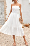 Sweet Elegant Solid Jacquard Hollowed Out Strapless Waist Skirt Dresses
