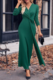 Elegant Solid Fold V Neck Wrapped Skirt Dresses