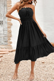 Sweet Elegant Solid Jacquard Hollowed Out Strapless Waist Skirt Dresses