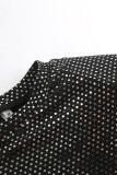 Elegant Solid Sequins Sequined O Neck Tops