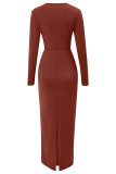 Elegant Solid Fold V Neck Wrapped Skirt Dresses