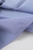 British Style Elegant Striped Patchwork Turndown Collar Tops