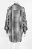Casual Plaid Buttons Contrast Turndown Collar Tops