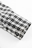 Casual Plaid Buttons Contrast Turndown Collar Tops
