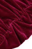 Elegant Solid Fold U Neck Wrapped Skirt Dresses