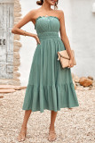 Sweet Elegant Solid Jacquard Hollowed Out Strapless Waist Skirt Dresses