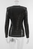 Elegant Solid Sequins Sequined O Neck Tops