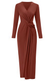 Elegant Solid Fold V Neck Wrapped Skirt Dresses