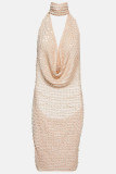 Sexy Party Solid Sequins Backless Halter Wrapped Skirt Dresses