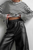 Casual Striped Contrast O Neck Tops