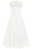 Sweet Elegant Solid Jacquard Hollowed Out Strapless Waist Skirt Dresses