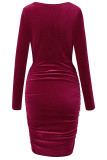Elegant Solid Fold U Neck Wrapped Skirt Dresses