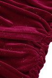 Elegant Solid Fold U Neck Wrapped Skirt Dresses