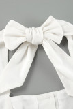 Elegant Solid Buttons With Bow Halter Sleeveless Dress Dresses