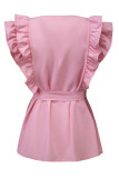 Sweet Simplicity Solid Bandage Flounce O Neck Tops